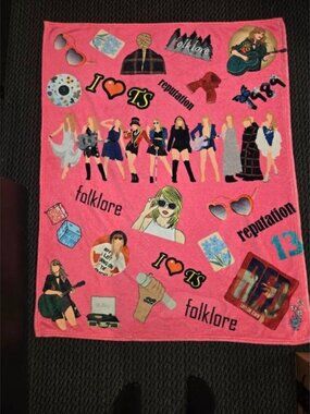 Taylor Swift Eras Tour Fleece Throw Blanket Pink Eras Fan Merch 49x39 Vibrant
